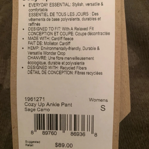 prAna Wm’s Cozy Up Ankle Cropped Sweat Pant Jogger Green Camo Sz Small N… - Picture 9 of 13